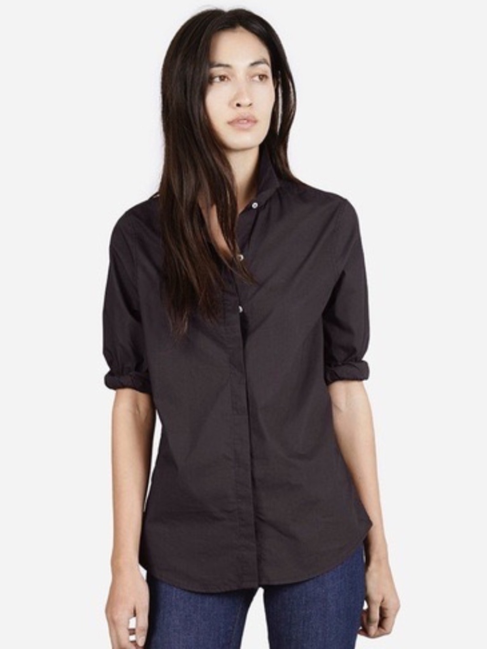 Everlane Women's The Poplin Long Sleeve Button-Down Shirt | Small | Black